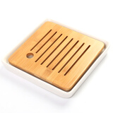 汇想 干泡茶盘陶瓷家用竹托盘储水简约家用轻奢沥水功夫茶具小型茶盘  白陶21cm*2.5cm