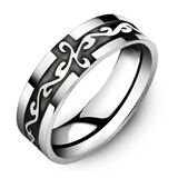 龙骑士 钛钢戒指男 单身食指男霸气戒指男款复古 个性日韩指环 男士尾戒  十字架龙纹戒指 男中号57mm