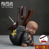 陶云尚 紫砂小和尚茶道六君子黑檀木实木竹制套装功夫茶具配件 禅茶小和尚（含六君子） 送茶巾+养壶笔
