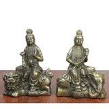 宇卓铜器纯铜文殊普贤菩萨 黄铜佛像 青狮白象坐骑一套 工艺品摆件 古铜色小号文殊菩萨普贤菩萨一套