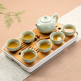 正扬汝窑茶具套装家用简约陶瓷紫砂整套茶具茶壶茶杯竹制茶台 （汝窑祥龙壶）套装-白/盘（小） 8件