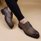 YDL.LAORT秋季韩版休闲皮鞋 男士商务鞋子美发师 男鞋厚底鞋做旧复古鳄鱼纹 系带1688卡其内增高 41