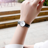 依伦（EREN）女士手表时尚石英女表小表盘超薄皮带女式款学生手表女生韩版防水腕表 358596银壳黑带白面