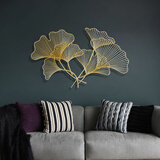佐森 银杏叶金属墙饰挂件壁饰沙发背景墙面装饰品室内客厅卧室中式铁艺创意家居 银杏叶大号【不锈钢升级款】香槟金色（1.2米款）