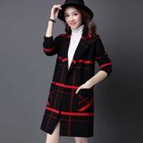 歌米拉 针织衫女开衫中长款秋冬新款条纹韩版宽松毛衣外套女 黑色 XL