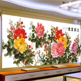 KS 十字绣客厅新款六尺牡丹花开富贵58色非满绣花卉大幅需自己绣 8020中格四股棉190X80定制