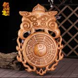 泰山天御阁桃木虎头兽头八卦镜凸镜挂件招财摆件木质入户门厕所卫生间门对门 大号原色火焰边