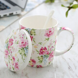 瓷秀源（cixiuyuan） 水杯陶瓷杯创意情侣杯子马克杯带盖带勺陶瓷骨瓷咖啡杯