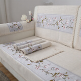 溪秀映像 美式棉麻仿亚麻沙发垫四季通用布艺沙发巾靠背巾扶手巾简约现代 米杏色 90*240cm