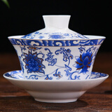 盛天下三炮台八宝茶盖碗特大号陶瓷盖碗盖杯茶碗三才碗泡茶碗300cc 金线莲花-八宝茶盖碗