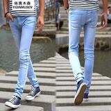 狮子聪春夏非主流男式紧身裤小脚牛仔裤男弹力铅笔裤韩版潮男裤子 天蓝牛仔裤 29