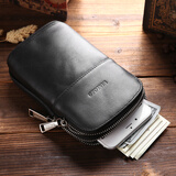 尊禄Vanlord 男士真皮腰包小头层牛皮 休闲竖款运动多功能手机包 黑色