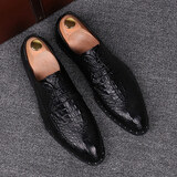 YDL 春款 鳄鱼纹商务休闲皮鞋 男欧版超尖头发型师男鞋英伦内增高结婚鞋青年 黑色(内增高) 37