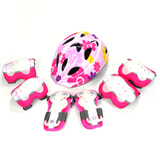 儿童成人轮滑头盔夜光护具套装 滑板滑冰溜冰鞋护膝护肘护手掌自行车平衡车帽子 夜光护具+头盔 粉色S(25-45斤)