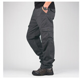 奕久久大码男士工装户外棉质长裤多袋工装裤嘻哈裤休闲裤胖子肥佬裤 灰色 XL(2尺6-2尺7腰围)