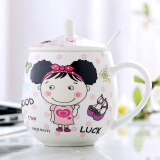 瓷秀源（cixiuyuan） 水杯陶瓷杯创意情侣杯子马克杯带盖带勺陶瓷骨瓷咖啡杯 胖杯大头女孩