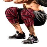 MF深蹲护膝绑腿带魔术贴自粘弹性绑带运动护膝男缠绕带护具举重健身 【魔术贴2米一对】黑红+收纳袋