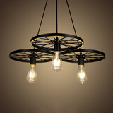 艺标复古工业风格吊灯餐厅餐桌loft铁艺网咖酒吧咖啡厅吧台灯车轮灯具 三头款-LED 4瓦暖光光源 铁锈色款