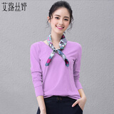 艾路丝婷长袖T恤女新款秋装韩版休闲修身纯色打底衫体恤TX3688 紫色 XXL