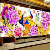 kecss2025新款印花手工十字绣客厅牡丹花开富贵富贵吉祥孔雀线绣自己绣 丝线190*75CM中格3股