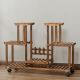 华观家居（Home Giving Furniture）多层实木花架阳台置物架室内花架子客厅落地式多肉绿萝花盆植物架 C款碳色带轮