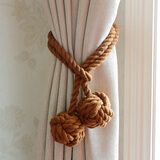 水伶纺 手工编织美式田园棉绳窗帘扣窗帘绑带绑绳环保品质 咖啡色 双球一条