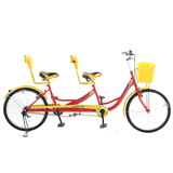 御披24寸加长双人自行车休闲景点家庭骑行双人自行车情侣观光旅游车  红色