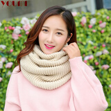 幽米围脖女秋冬季韩版保暖针织套头围巾韩国加厚脖套女士户外毛线围脖 米色
