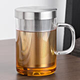 沉弗玻璃沏茶杯不锈钢内胆过滤泡茶杯带盖花茶杯耐热玻璃杯套装可加热 透明手把（500ml）