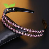 芭根草发箍韩国简约镶钻仿水晶发卡双层齿头箍防滑女士发夹洗脸头饰发饰 深紫色