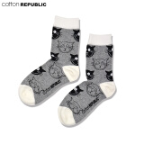 COTTON REPUBLIC 棉花共和国袜子女可爱猫咪中筒棉袜时尚女袜 浅灰色