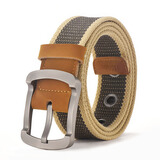 科迈狼 帆布腰带男士针扣学生青年休闲裤带帆布皮带男简约韩版潮 卡扣战术尼龙户外编织腰带 卡其色 105cm