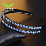 芭根草发箍韩国简约镶钻仿水晶发卡双层齿头箍防滑女士发夹洗脸头饰发饰 天蓝色