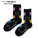 COTTON REPUBLIC 棉花共和国袜子女可爱猫咪中筒棉袜时尚女袜 黑色