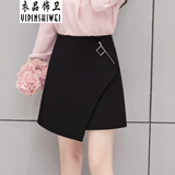 衣品饰卫秋季新款高腰a字裙女不规则半身裙百搭短裙女裙半裙a版半身裙春秋 黑色 L（适合107-115斤）