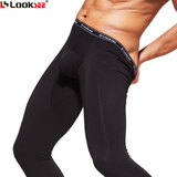 LOOKSEE保暖裤男加绒秋冬季U凸囊中高腰高弹紧身打底单件T7055K 时尚黑T7055K-192 L