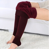 卡熙雅（CAWIE）秋冬高腰保暖打底踩脚裤袜 弹力拉绒加毛加厚保暖裤无缝一体9分裤 酒红色 均码