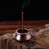 福笙堂铜质葫芦香插香架多功能线香盘香香炉香底座香拖塔香多用小巧实用 古铜色狮耳香插（1个）