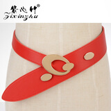 紫心竹 女士百搭宽腰带黑色宽腰封斜搭装饰裙子毛衣女式宽皮带时尚束腰 红色