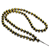 润玺 手工珠链吊坠挂件绳珠链挂绳子珠子挂坠绳脖颈绳男女挂绳 8MM 黑玛瑙六字真言金色款式