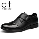 【官方铭品】【单棉\/可选】AOSENTU  精选牛皮 大码手工定制时尚休闲皮鞋 黑色搭扣四季款 41