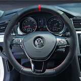 奥迈尔 大众真皮手缝方向盘套新探岳途昂途岳朗逸高尔夫7速腾凌渡宝来POLO迈腾帕萨特途观L把套改装 侧翻毛皮上下打孔 迈腾专用