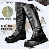 SIMERICC全牛皮羊毛马靴男士 保暖皮靴冬季骑士摩托棉长高筒马丁靴术靴918 黑色羊毛长靴 40 (250mm)
