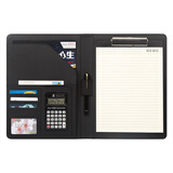 朗捷（longe） A4多功能文件夹资料夹皮质经理夹签约本商务汽车房产保险销售夹文件夹板定制logo 黑色12位计算器