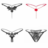 【次日达】4条情趣内衣女 胖MM大码加大加肥诱惑女士性感内裤变态情趣丁字裤诱惑刺绣珍珠按摩内裤透明低 A款黑+B款红+C款黑+D款黑 均码【80-130斤可穿】