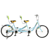 24英寸双人健身休闲景点家庭骑行双人自行车情侣双人车旅游车 团购年终奖 天蓝色 24寸