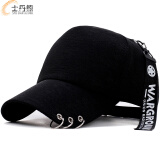 士丹熊新款韩版帽子个性别针破洞长尾棒球帽鸭舌帽子时尚男女潮遮阳 黑色
