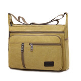男包单肩帆布包包运动休闲男士大容量多层次挎包时尚简约斜挎包复古邮差多功能背包ipad包可印字定制 卡其色长35高26厘米