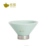 恒福功夫茶具茶道配件 陶瓷创意 可拆卸尼龙布过滤网茶滤古玉瓷青瓷 斗笠茶漏（青瓷） #59