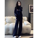 冠军闪电美国重磅卖萌感运动服套装女春季新款时尚显瘦卫衣阔腿裤两件套潮 藏青色两件套(常规) L